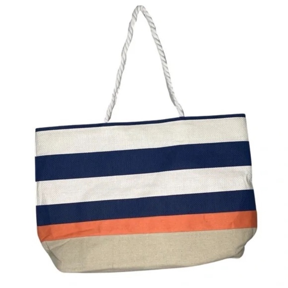 Striped Rope Handle Beach Tote with Removable Small Pouch